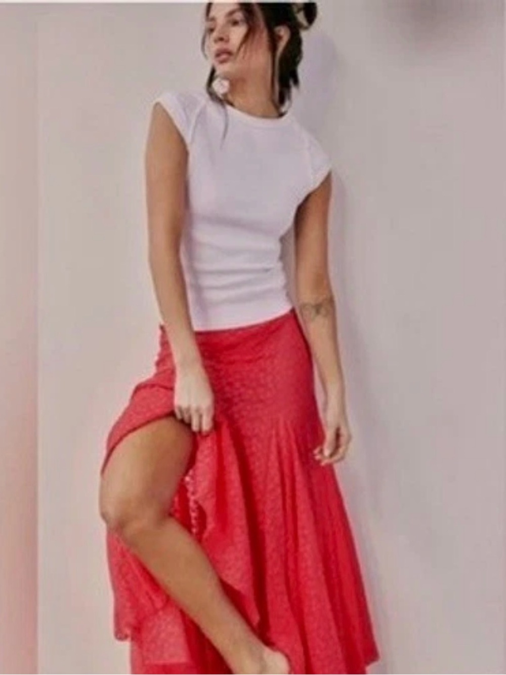 Free People Intimately Kiss Kiss Slip Maxi Skirt Poppy Red